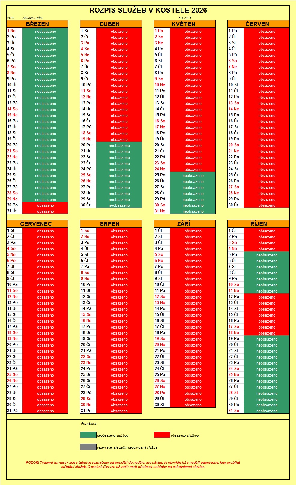 Rozpis služeb 2026x